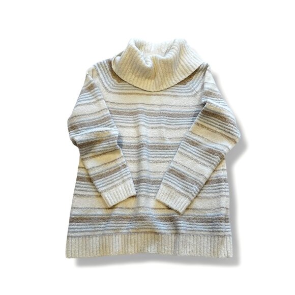 L.L.Bean Women’s Wool Blend Stripe Sweater Jumper Neutral Multistripe Size L - Picture 3 of 14